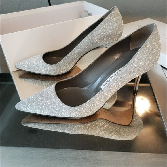 Manolo Blahnik size 38.5 Silver Glitter - Picture 12 of 13